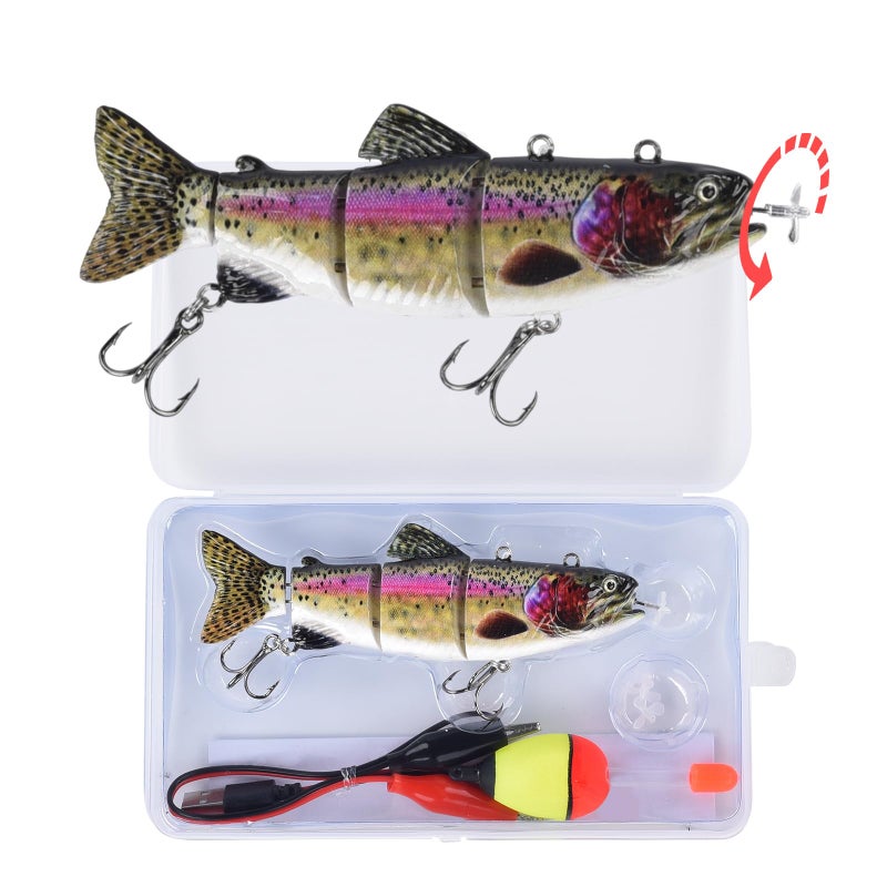 watalure Robotic Swimming Fishing Electric Lures 5.12" USB Rechargeable LED Light Wobbler Multi Jointed Swimbaits Hard Lures Fishing Tackle (Rainbow Shad) - Image 1